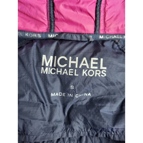 Michael Kors Down Fill Puffer Jacket Women's Sz S Navy pink accents Winter Fall - Picture 4 of 5